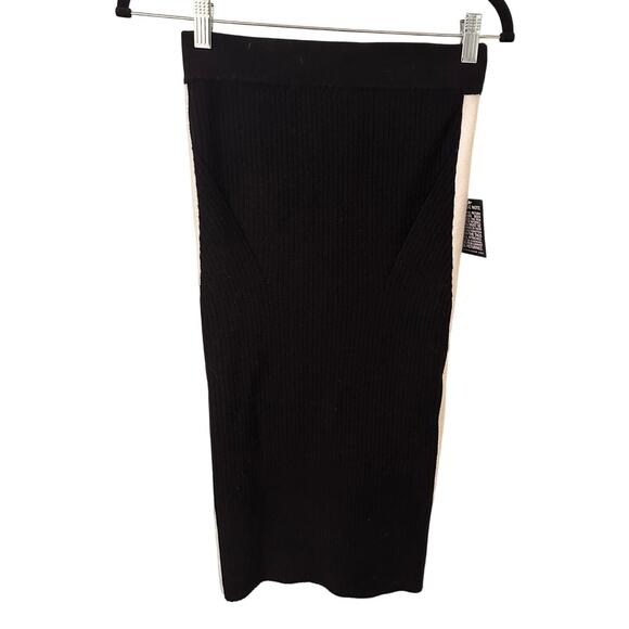 Herve Leger Ribbed Knit Midi Pencil Skirt Side Striped Black Alabaster, S NWOT - Picture 2 of 11